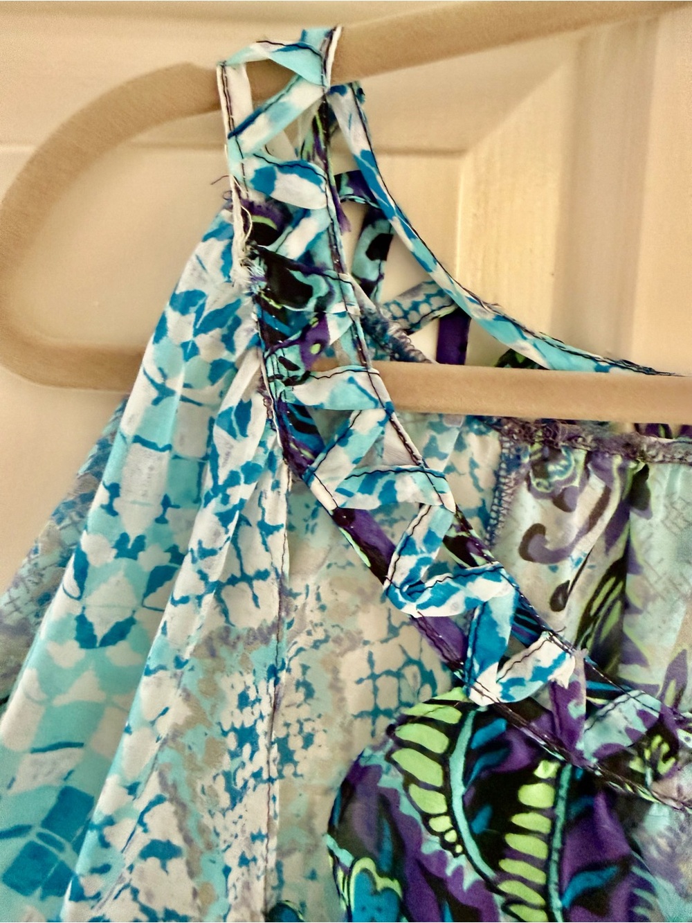Hale Bob Teal, Blue & Purple Paisley Cold-Shoulder Sexy Sheer Blouse